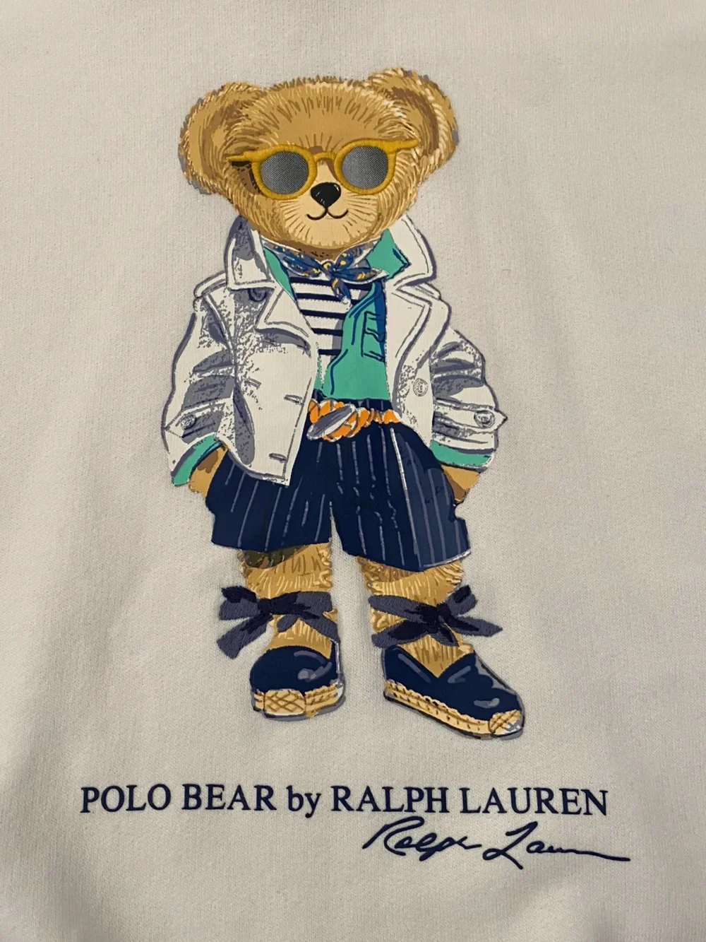 Ralph Lauren Fleece Hoodie with Pink Hood & Navy Cuffs - Polo Bear Graphic